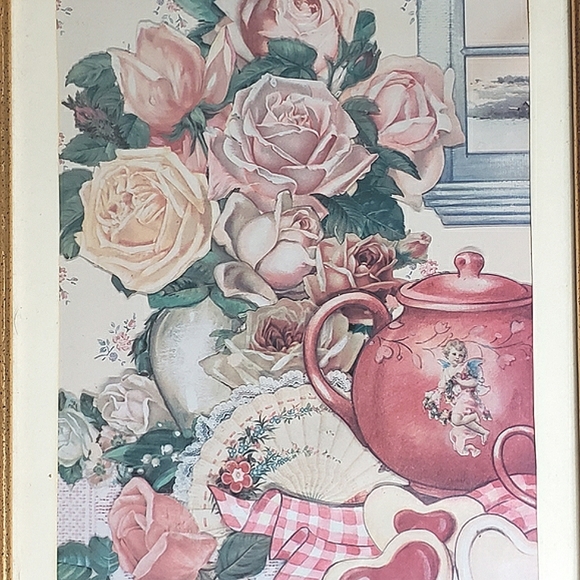 Vintage Floral Prints Teapot Teacup Framed Picture Set - Picture 2 of 3